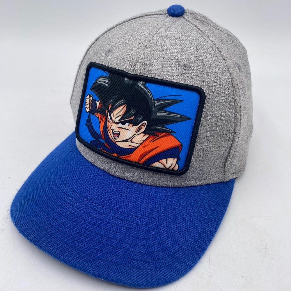 DRAGON BALL Z Goku Snapback Hat Cap Mens OSFM‎ Grey Blue Anime Patch Streetwear
